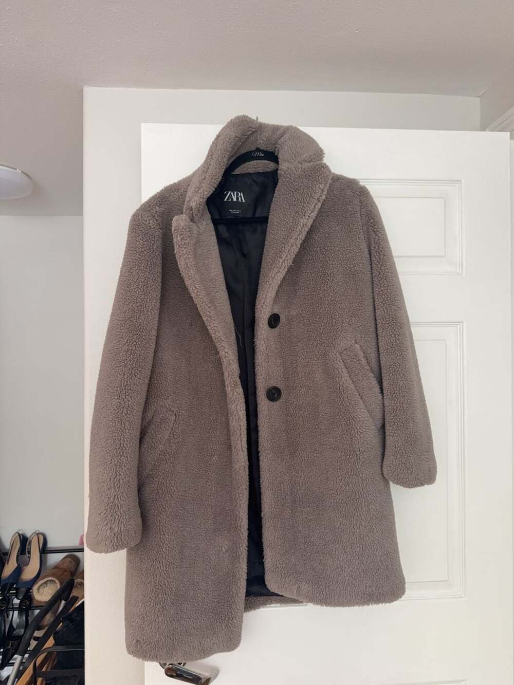 Zara Taupe Faux Shearling Teddy Coat
